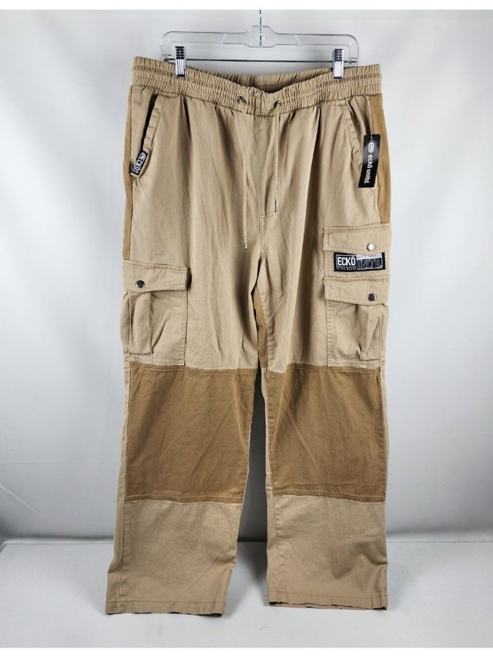 ECKO Unltd Joggers Mens Large Tan The Eye Cargo Pants Elastic Waist (36x30) NWT